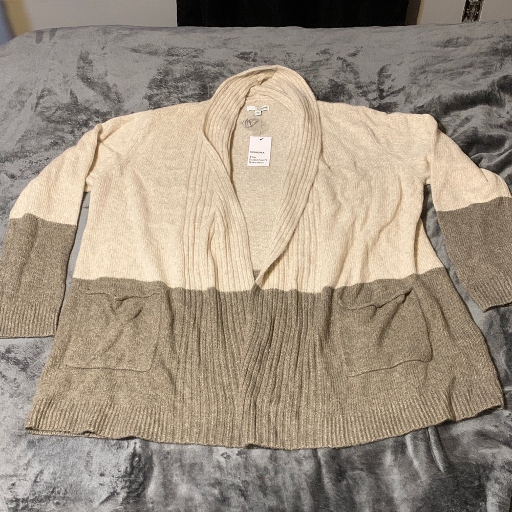 SONOMA- Two-Tone , Collar Open Cardigan - Cream & Taupe (XXL)